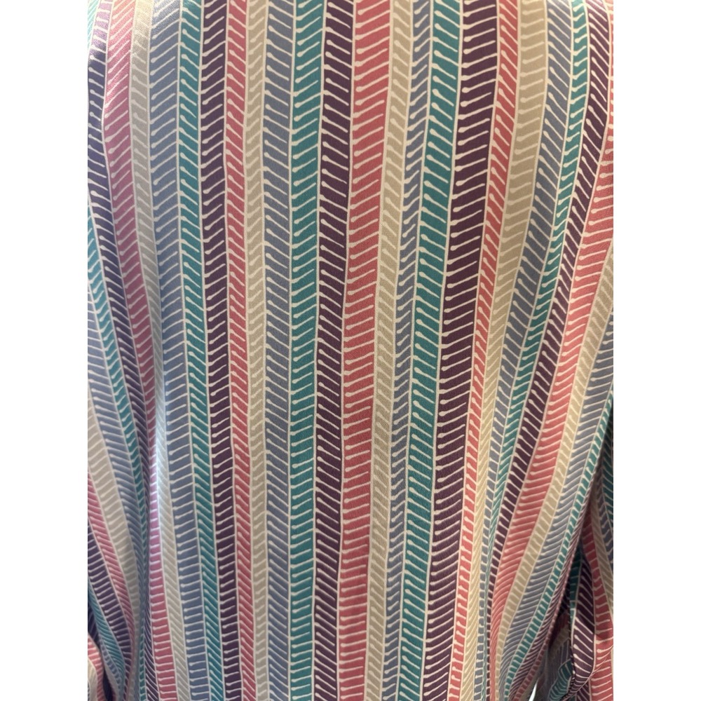 Vintage Women's Multicolor Striped Button Front Blouse Tie Neck Long Sleeve L - Picture 7 of 8